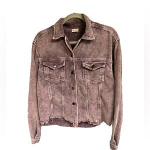 POL Women's Soft Corduroy Relaxed Fit Frayed Hem Jacket Purple Pink, size M
